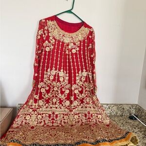 Red and Gold Embroidered Ethnic Dress
